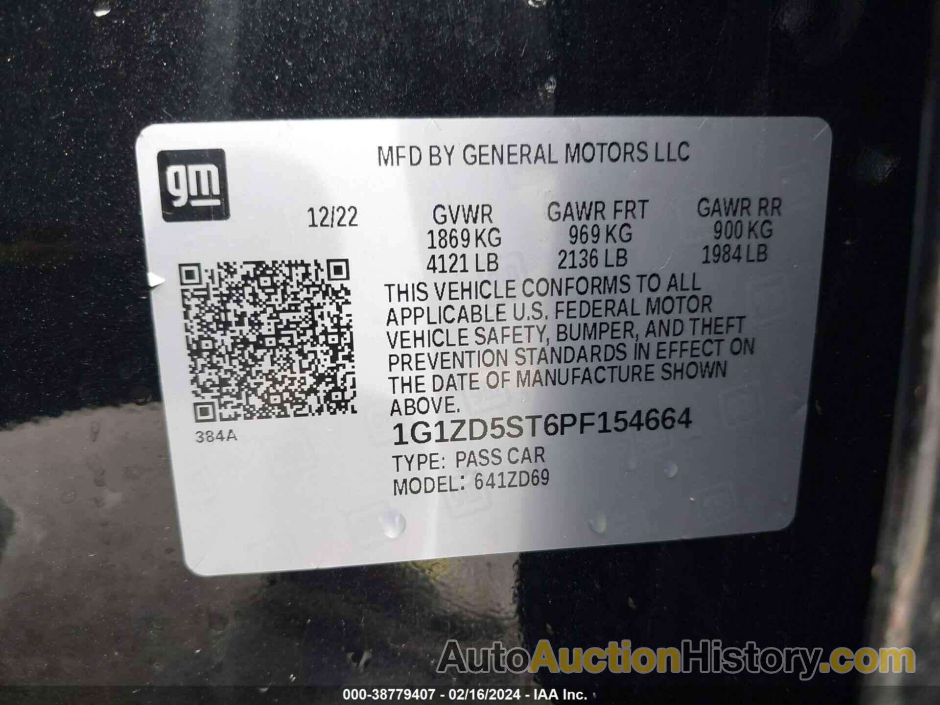 CHEVROLET MALIBU LT, 1G1ZD5ST6PF154664