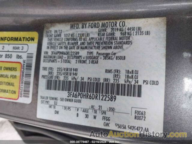 FORD FUSION SE, 3FA6P0HR6DR122589