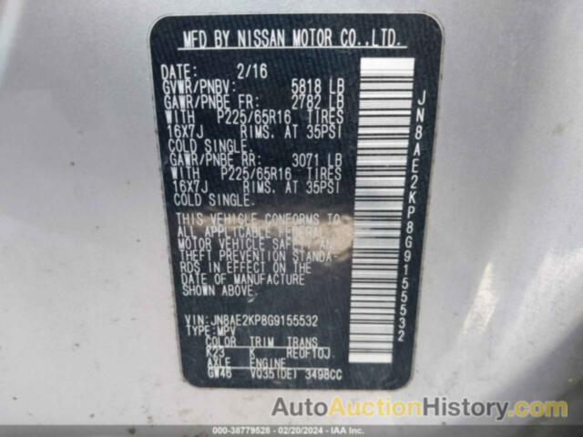 NISSAN QUEST PLATINUM/S/SL/SV, JN8AE2KP8G9155532