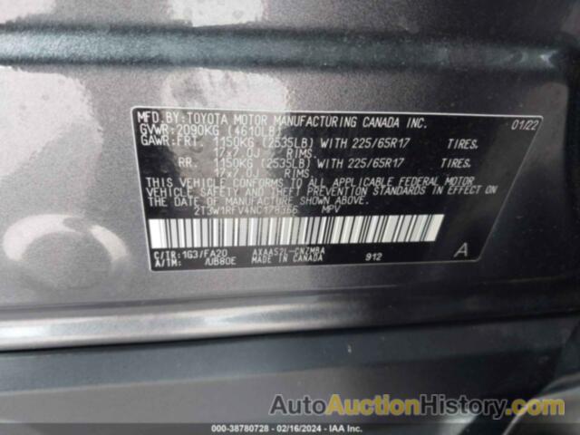 TOYOTA RAV4 XLE, 2T3W1RFV4NC178366