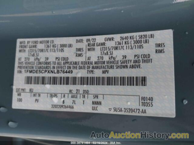 FORD BRONCO WILDTRAK, 1FMDE5CPXNLB76449