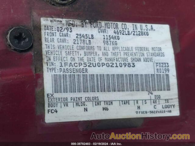 FORD TAURUS GL, 1FACP52U0PG210983