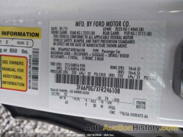 FORD FUSION S, 3FA6P0G7XFR246108