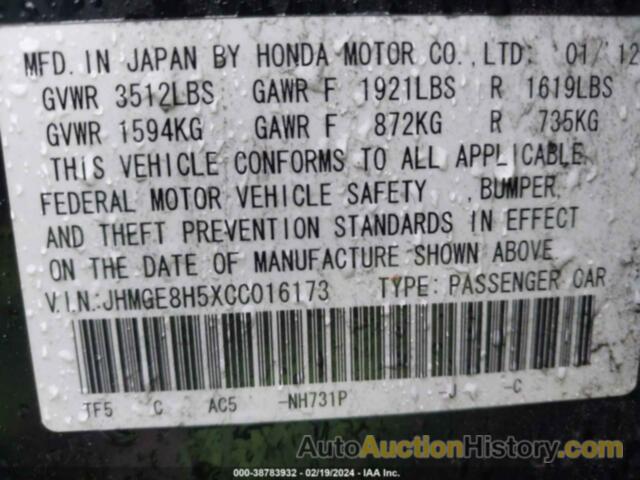 HONDA FIT SPORT, JHMGE8H5XCC016173