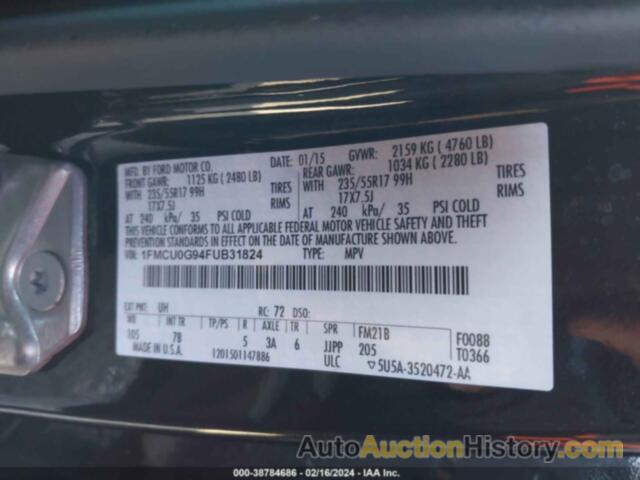 FORD ESCAPE SE, 1FMCU0G94FUB31824