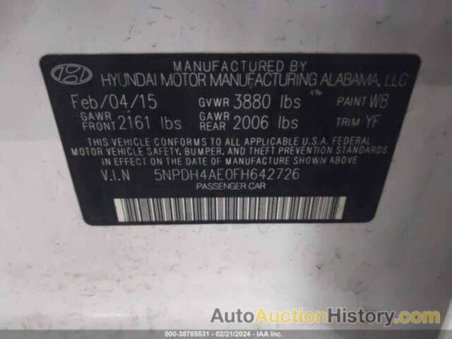 HYUNDAI ELANTRA SE/SPORT/LIMITED, 5NPDH4AE0FH642726