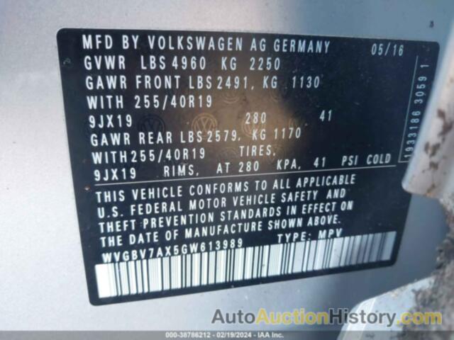 VOLKSWAGEN TIGUAN R-LINE, WVGBV7AX5GW613989