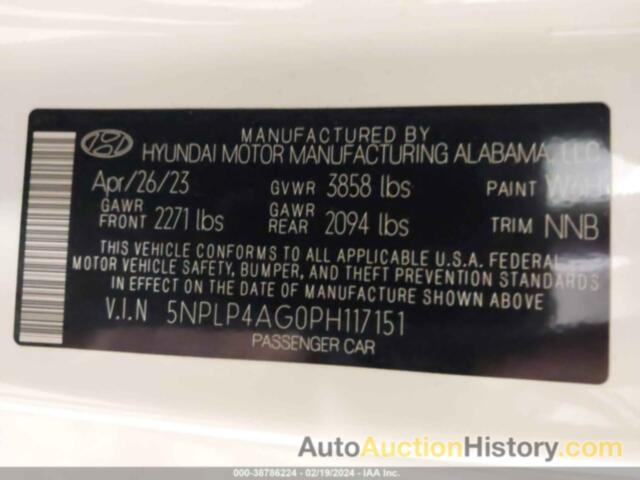 HYUNDAI ELANTRA LIMITED, 5NPLP4AG0PH117151