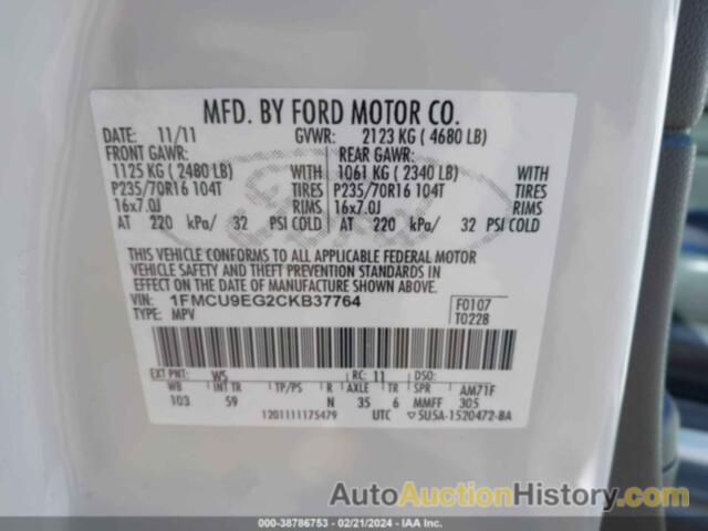 FORD ESCAPE LIMITED, 1FMCU9EG2CKB37764