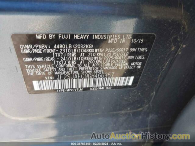 SUBARU FORESTER 2.5I PREMIUM, JF2SJAFC9GH466357