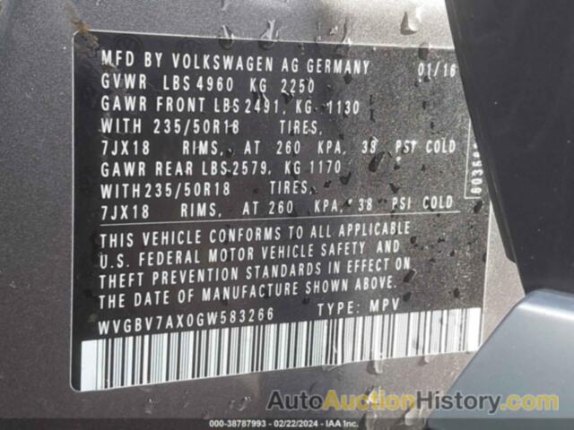 VOLKSWAGEN TIGUAN SE, WVGBV7AX0GW583266