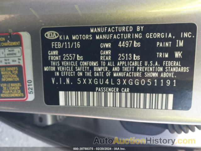 KIA OPTIMA EX, 5XXGU4L3XGG051191