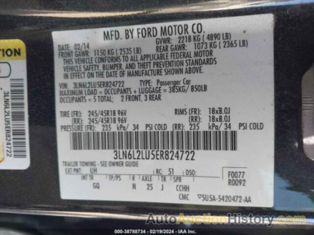 LINCOLN MKZ HYBRID, 3LN6L2LU5ER824722