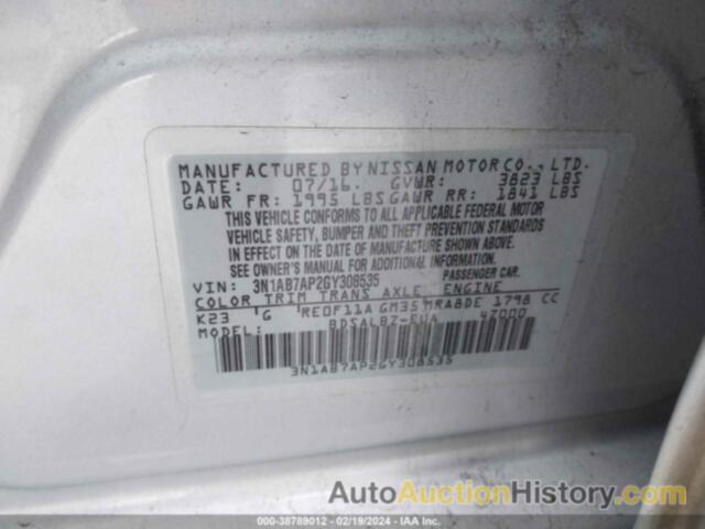 NISSAN SENTRA S, 3N1AB7AP2GY308535