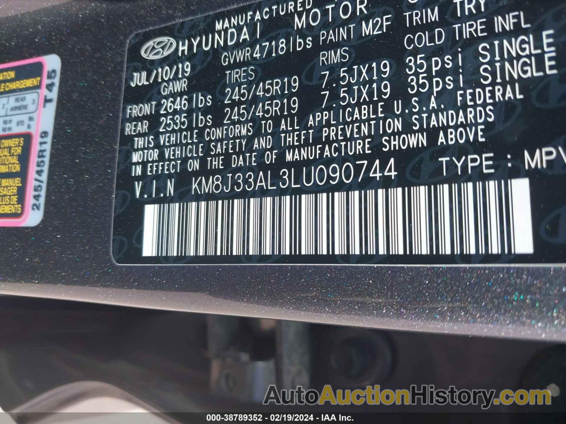 HYUNDAI TUCSON SPORT, KM8J33AL3LU090744