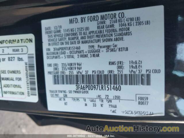 FORD FUSION TITANIUM, 3FA6P0D97LR151460