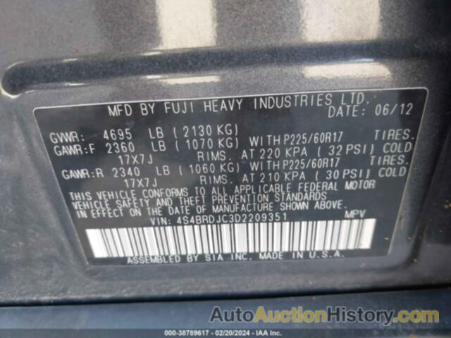 SUBARU OUTBACK 3.6R LIMITED, 4S4BRDJC3D2209351