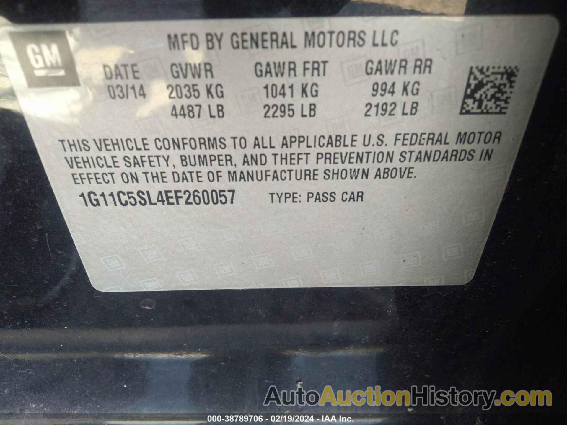 CHEVROLET MALIBU 1LT, 1G11C5SL4EF260057