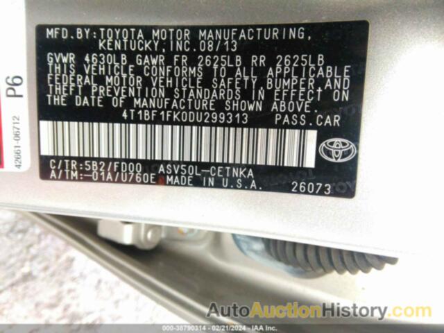 TOYOTA CAMRY LE, 4T1BF1FK0DU299313