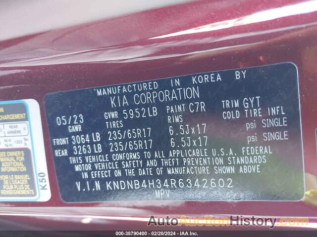 KIA CARNIVAL MPV LX SEAT PACKAGE, KNDNB4H34R6342602