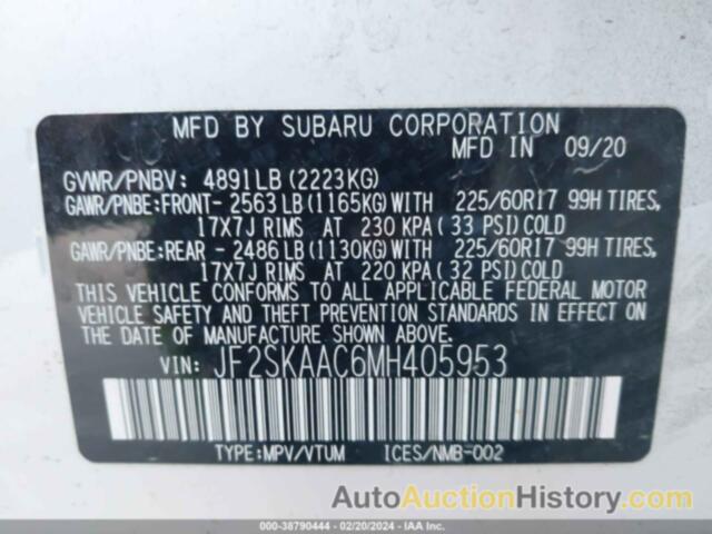 SUBARU FORESTER, JF2SKAAC6MH405953