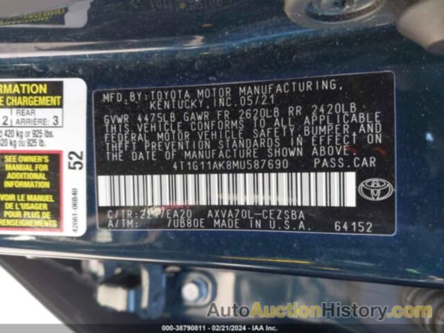 TOYOTA CAMRY SE, 4T1G11AK8MU587690