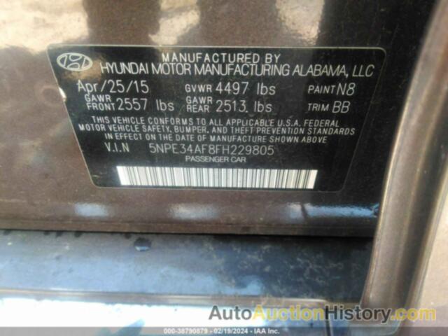 HYUNDAI SONATA LIMITED, 5NPE34AF8FH229805