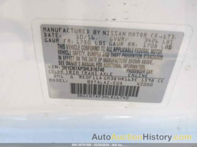 NISSAN VERSA 1.6 S+, 3N1CN7AP3HL816740