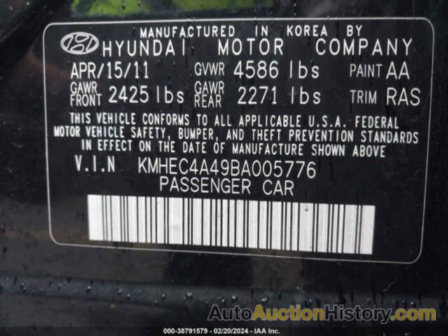 HYUNDAI SONATA HYBRID, KMHEC4A49BA005776