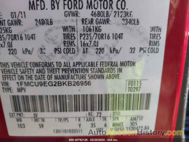 FORD ESCAPE LIMITED, 1FMCU9EG2BKB26956