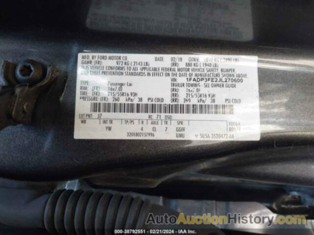 FORD FOCUS SE, 1FADP3FE2JL270600