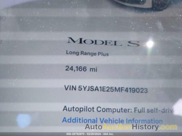 TESLA MODEL S, 5YJSA1E25MF419023