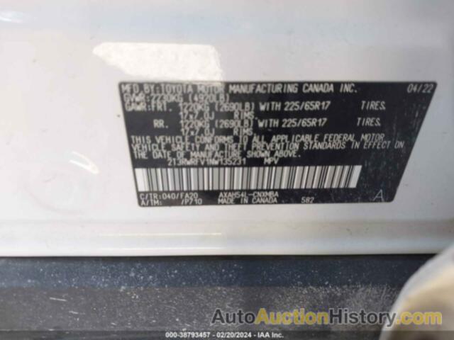 TOYOTA RAV4 XLE HYBRID, 2T3RWRFV1NW135231