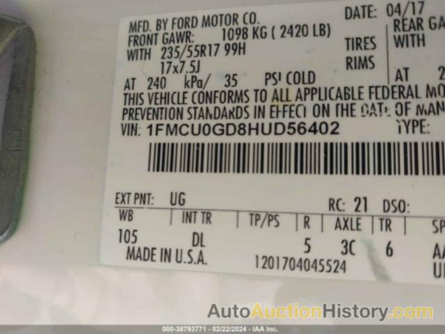 FORD ESCAPE SE, 1FMCU0GD8HUD56402