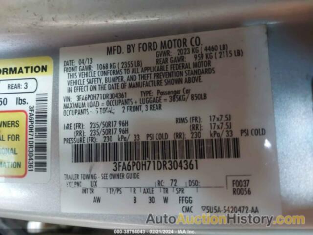 FORD FUSION SE, 3FA6P0H71DR304361