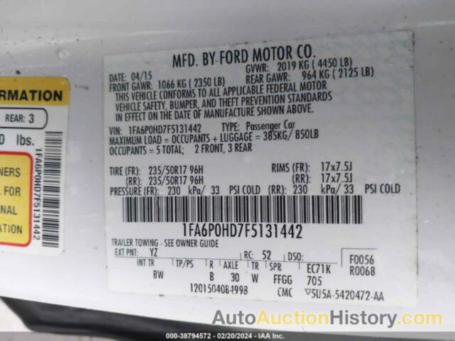 FORD FUSION SE, 1FA6P0HD7F5131442