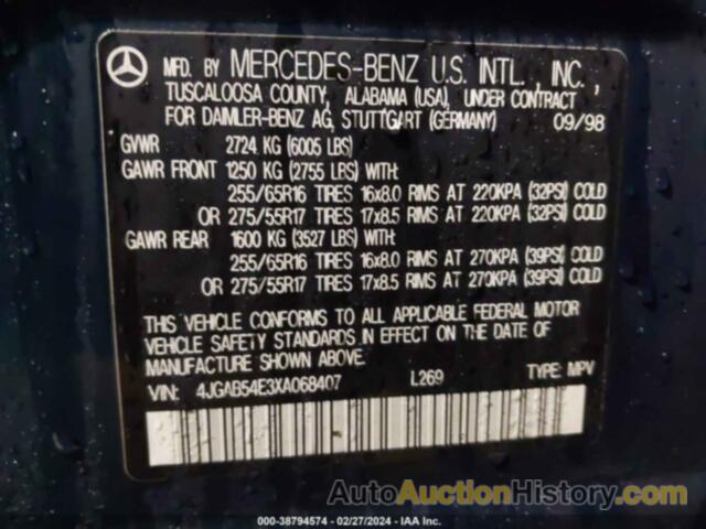 MERCEDES-BENZ ML 320, 4JGAB54E3XA068407