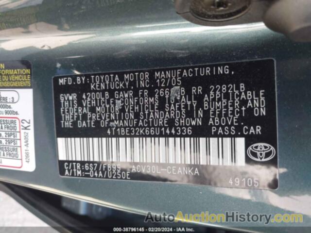 TOYOTA CAMRY LE, 4T1BE32K66U144336