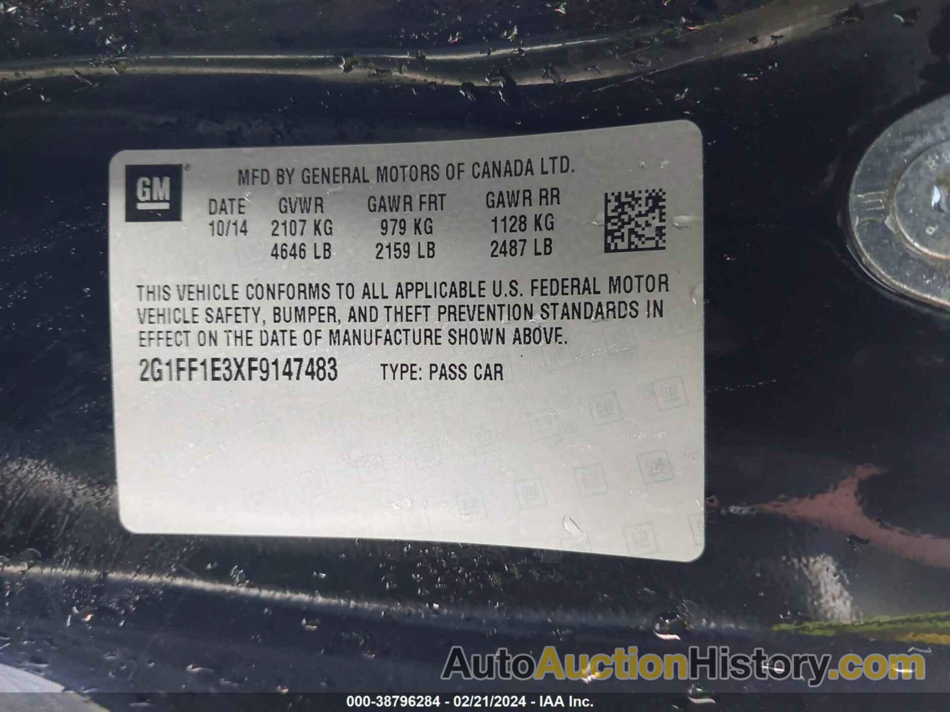 CHEVROLET CAMARO 2LT, 2G1FF1E3XF9147483