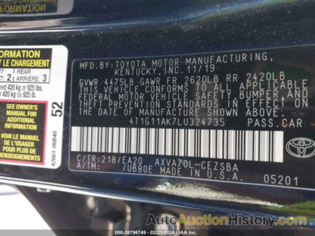 TOYOTA CAMRY SE/SE NIGHT SHADE, 4T1G11AK7LU324735