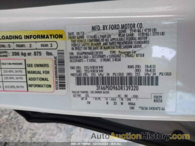 FORD FUSION TITANIUM, 3FA6P0D96DR139320