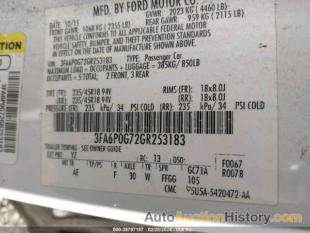 FORD FUSION S, 3FA6P0G72GR253183