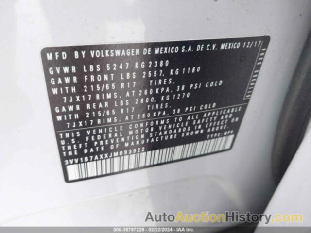 VOLKSWAGEN TIGUAN S, 3VV1B7AXXJM093922