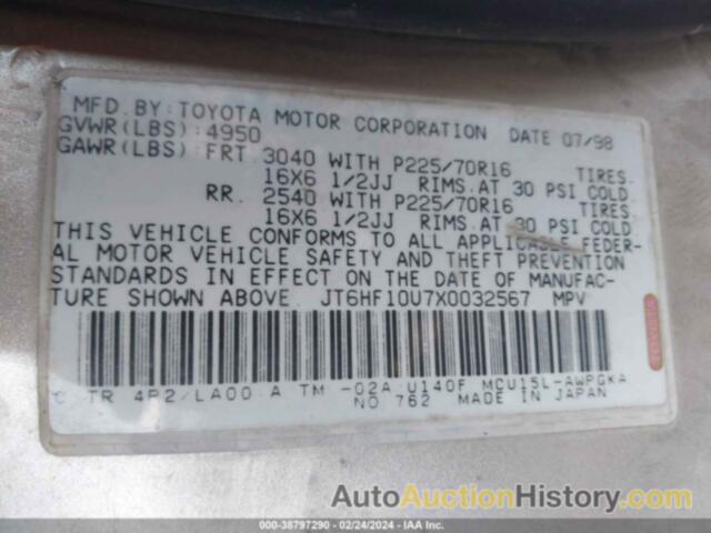 LEXUS RX 300, JT6HF10U7X0032567