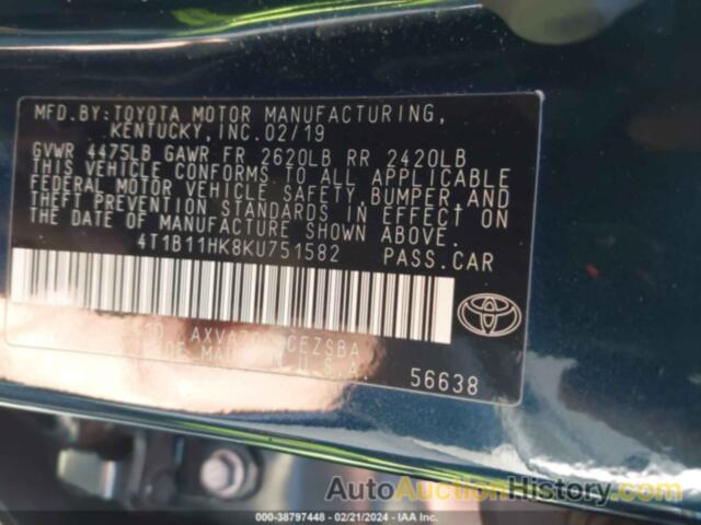 TOYOTA CAMRY SE, 4T1B11HK8KU751582