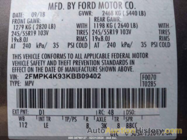 FORD EDGE TITANIUM, 2FMPK4K93KBB09402