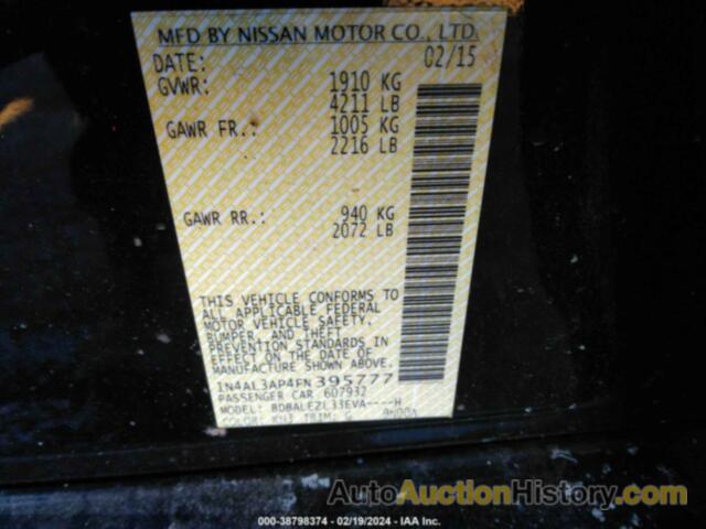 NISSAN ALTIMA 2.5 S, 1N4AL3AP4FN395777