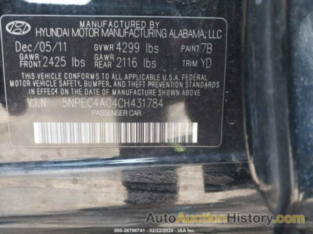 HYUNDAI SONATA LIMITED, 5NPEC4AC4CH431784