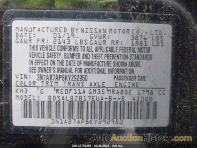 NISSAN SENTRA S, 3N1AB7AP8KY292950