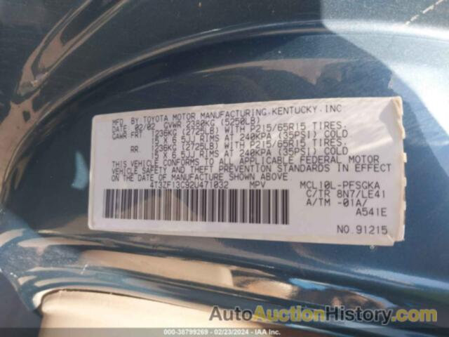 TOYOTA SIENNA XLE, 4T3ZF13C92U471032